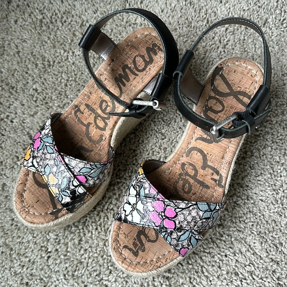 Sam Edelman Destin Wedge Espadrille Sandals sz 6 Women’s Floral Platform Shoes